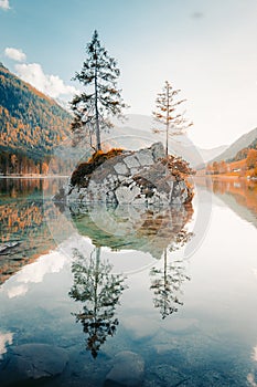 Lake Hintersee at sunset, Bavaria, Germany