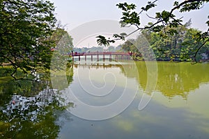 Lake Hoan Kiem & Red Bridge in Spring Hanoi Vietnam