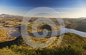 Lake Hodges and San Diego County Panorama from summit of Bernardo Mountain in Poway