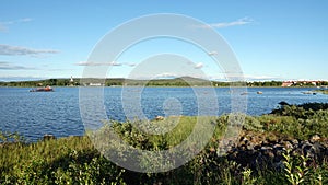 Lake Hornavan and Arjeplog town in summer in Lapland, Sweden