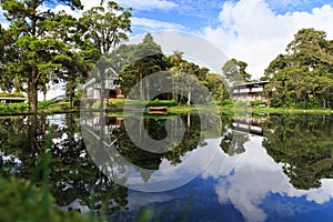 Lake house with canoe at the Selva Negra Nicaragua photo