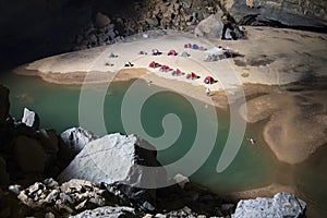 Lake inside Hang En cave, the world 3rd largest cave