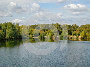 Lake inside yuri gagarin park at chelyabinsk russia