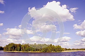 Lake island surrounded by water.