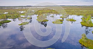 Lake with islands at swamp Yelnya, Belarus