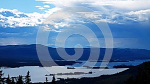 Lake and islands view from Galtis mountain near Arjeplog in Sweden