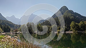 Lake Jasna in Slovenia in the Kranjska Gora region surrounded by the Alps