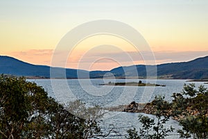 Lake Jindabyne foreshore at dusk in Australia