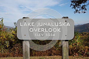 Lake Junaluska Overlook sign on the Blue Ridge Parkway