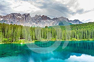 Lake Karersee Lago di Carezza, South Tyrol, Italy photo