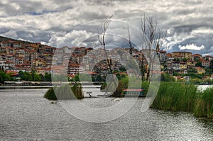 Lake Kastoria and Kastoria town, in Greece