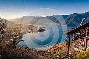 Lake kawaguchi and village viewed from Kawaguchiko Tenjoyama Par