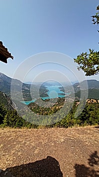 Lake Kremasta and Episkopi bridge in Karpenissi Greece