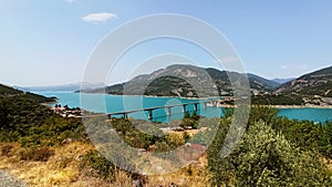 Lake Kremasta and Episkopi bridge in Karpenissi Greece