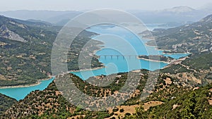 Lake Kremasta and Episkopi bridge in Karpenissi Greece