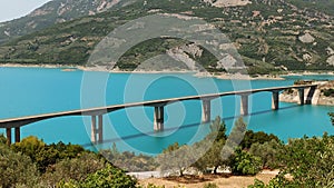 Lake Kremasta and Episkopi bridge in Karpenissi Greece