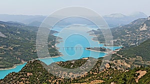 Lake Kremasta and Episkopi bridge in Karpenissi Greece