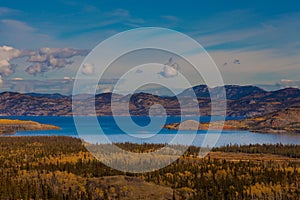 Lake Laberge and surrounding taiga in fall