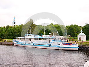 Ships and boats of Lake Ladoga. Lake Ladoga in the north of Russia.