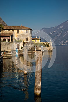 Lake - lago - Garda, Italy. Town of Limone del Garda, lakeside resort