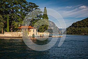 Lake lago Iseo, Italy. Isola di San Paolo island