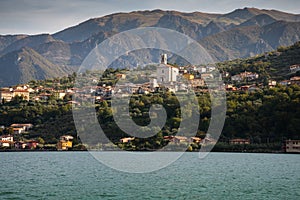 Lake lago Iseo, Italy. Siviano harbour on Monte Isola