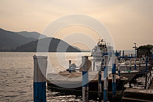 Lake lago Iseo, Italy. Peschiera Maraglio harbour on Monte Isola photo