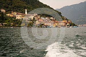 Lake lago Iseo, Italy. Peschiera Maraglio harbour on Monte Isola photo