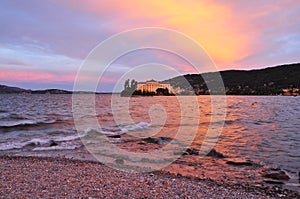 Lake lago Maggiore, isola Bella by sunset, Stresa, Italy