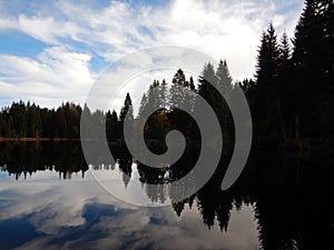 Lake Laka with floating islands on the surface is the smallest, shallowest and highest glacial lake in Å umava.