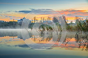 lake landscape of early sunrise colorful morning