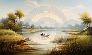 Lake landscape painting