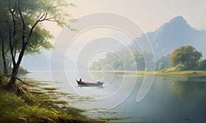 Lake landscape painting