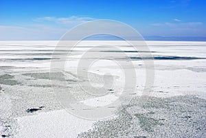 Lake landscapes with snow on the ice