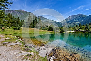 Lake laux and mountains.