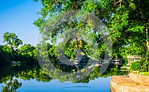 Lake LBJ reflections Pontoon boats on the water Docked Ready for open water