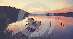 Lake Lipie at sunset, color toning applied, Poland