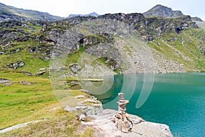 Lake Lobbensee and mountain Wildenkogel in Hohe Tauern Alps