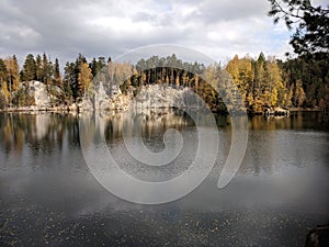 Lake located in between rocks