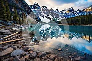 Lake Louise, Banff National Park, Canadian Rockies, Alberta, Canada, Lake Moraine, Banff national park, AI Generated