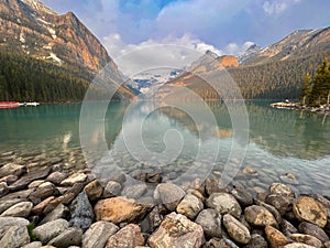 Lake Louise in Banff National Park in the Canadian Rockies.panorama of Lake Louise in Banff National Park in the Canadian Rockies.