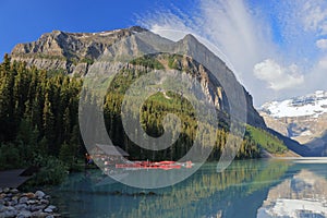 Lake Louise and Canadian Rocky Mountains in Morning Light, Banff National Park, Alberta, Canada