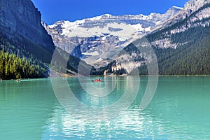 Lake Louise Canoes Snow Mountains Banff National Park Alberta Ca