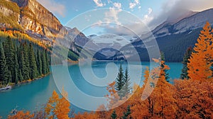 Lake Louise - Fall among the mountains with sunrise