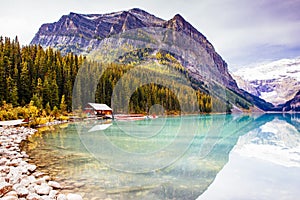 Lake Louise mountain lake panorama, Banff National Park, Alberta