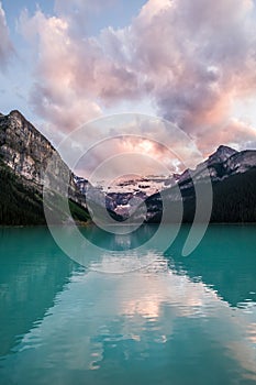 Lake Louise at sunset in Banff National Park, Canada