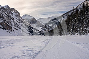 Lake Louise winter trail. Beautiful scenery in Banff National Park