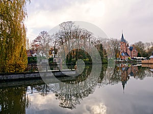 Lake of Love in medieval city of Bruges, Belgium