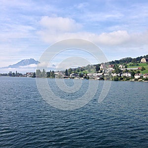 Lake Lucerne Boat Mountain View Switzerland Vierwaldstaettersee