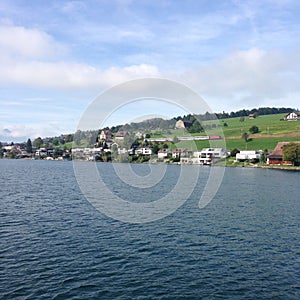 Lake Lucerne Boat Mountain View Switzerland Vierwaldstaettersee